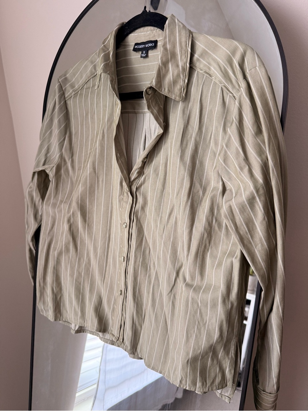 Modern Work Tan Stripe Button-Down Shirt